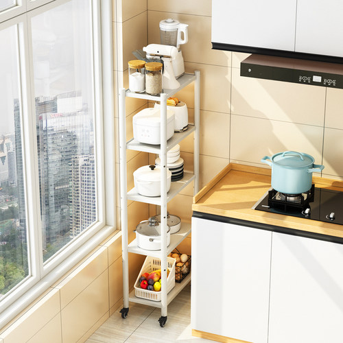 厨房夹缝置物架落地多层不锈钢带轮可移动冰箱缝隙小型窄款收纳柜
