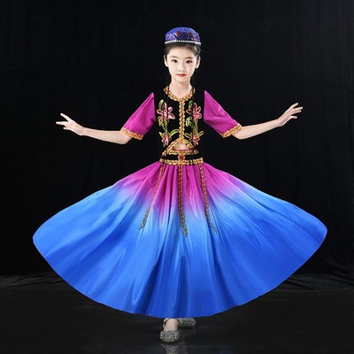 儿童新疆舞蹈服少数民族服装回族维吾尔族哈萨克维族女演出服女孩