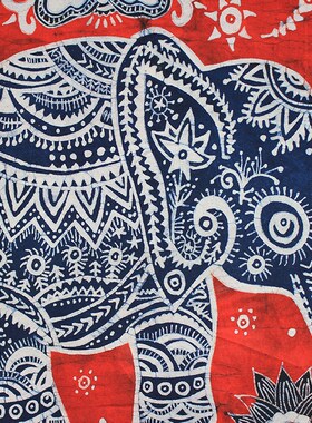 蜡染画门帘福象纯棉布艺隔断帘家居吉祥挂画沙发背景画客厅装饰画