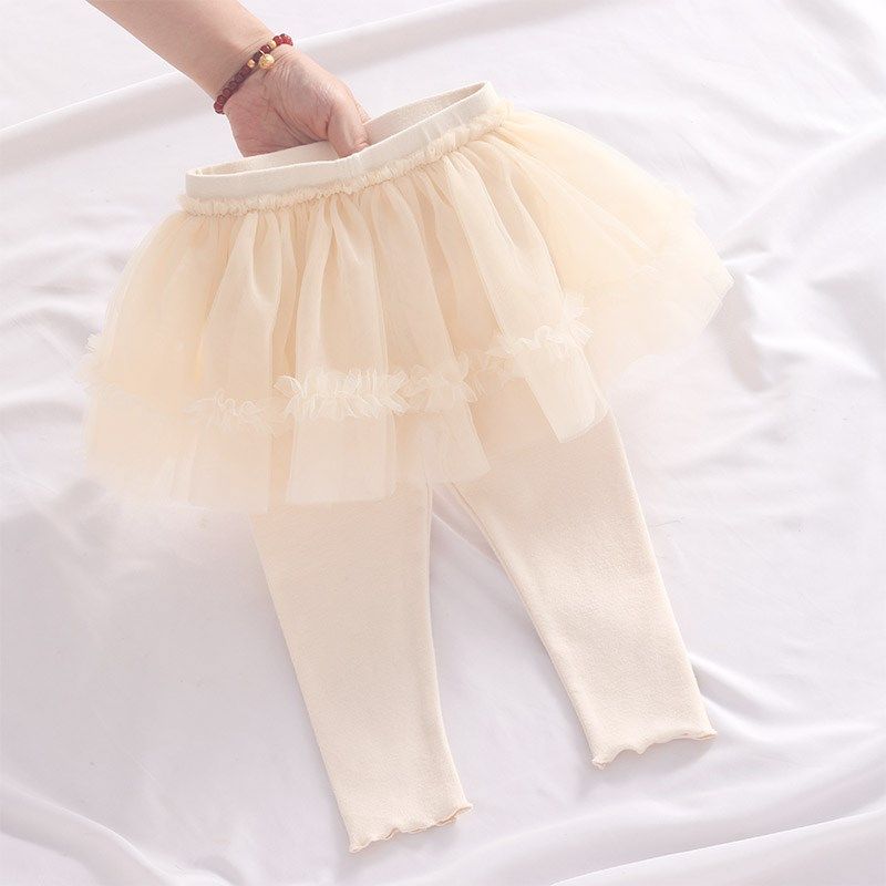 女童纱裙假两件宝宝打底裤纯棉婴儿休闲裤公主裙裤2024洋气春秋装