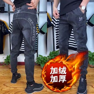 款 男冬季 黑色加厚加绒小脚长裤 男裤 潮 113男士 2021新款 休闲牛仔裤
