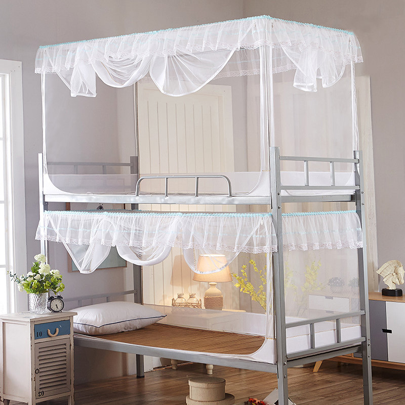 学生铁架床上下铺专用蚊帐90x190cm单人0.9m方帐不锈钢纹帐一体式