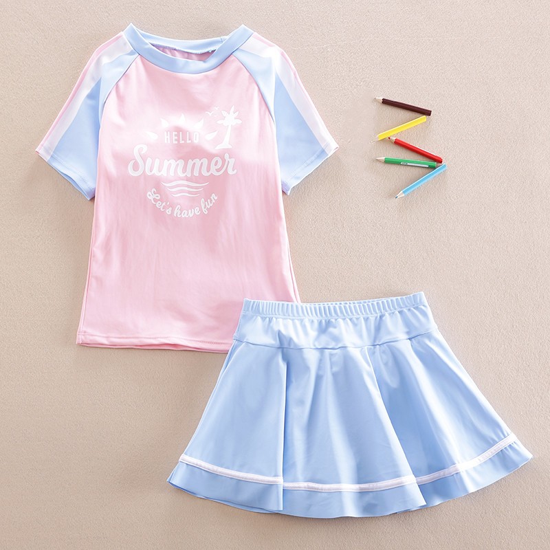 2023女童裙式泳衣平角10中大童分体游泳衣学生12儿童女孩泳装13岁