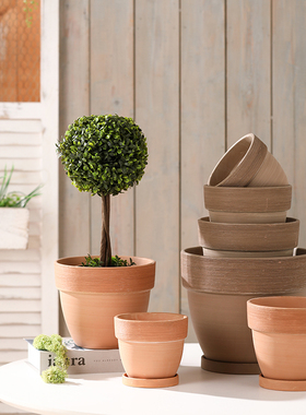 手工拉丝陶土红陶花盆透气吸水复古做旧圆肚形摩卡大号绿植种鲜花