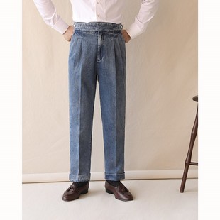 廓尔格直筒牛仔裤男秋冬那不勒斯垂感休闲裤商务绅士免烫高腰西裤