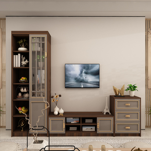 客厅电视柜新中式组合墙背景墙多功能储物欧式电视机柜茶几柜定制