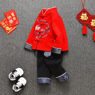 男宝宝一周岁宴婴儿男童冠衣服中式唐装男孩礼服套装秋冬天过年服