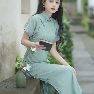 古法全开襟曳地长款旗袍新中式国风年轻款少女绝美连衣裙2024夏季