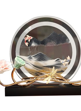 新中式荷花流沙画沙漏摆件客厅电视柜酒柜办公室装饰乔迁新居礼品