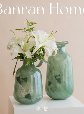 绿色中古琉璃花瓶摆件四时之序创意客厅电视柜玄关插花装饰品法式