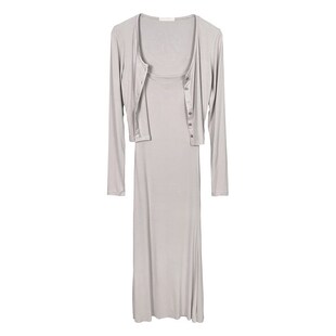 粉色连衣裙2025夏季新款显瘦收腰气质长款鱼尾款连衣裙短开衫套装