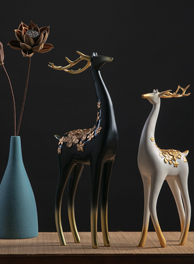 新中式摆件情侣鹿轻奢电视柜博古架装饰品乔迁礼品办公室客厅摆设