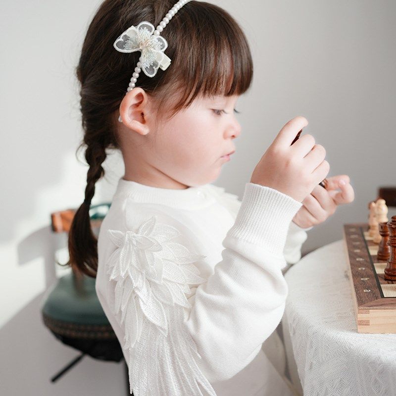 女童针织开衫外套春秋薄款白色黑色天使的翅膀公主中大童学生母女