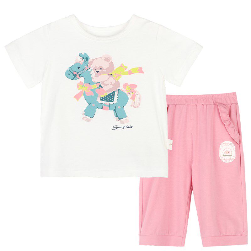 衣拉拉夏季女童T恤裤子套装纯棉儿童短袖外出服小孩夏天衣服全棉