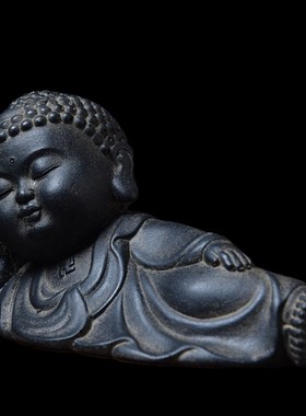 仿古中国风禅意小卧佛摆件家居茶室装饰软装