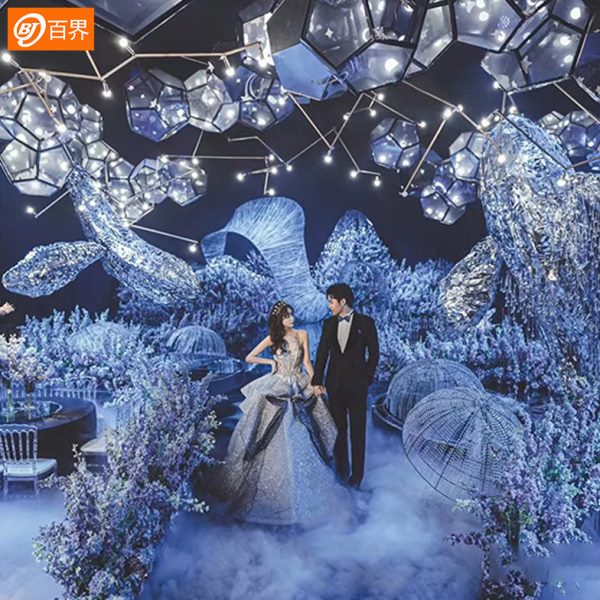 百界婚庆道具吊顶装饰灯球铁艺婚礼现场布置空中挂件婚礼堂灯箱