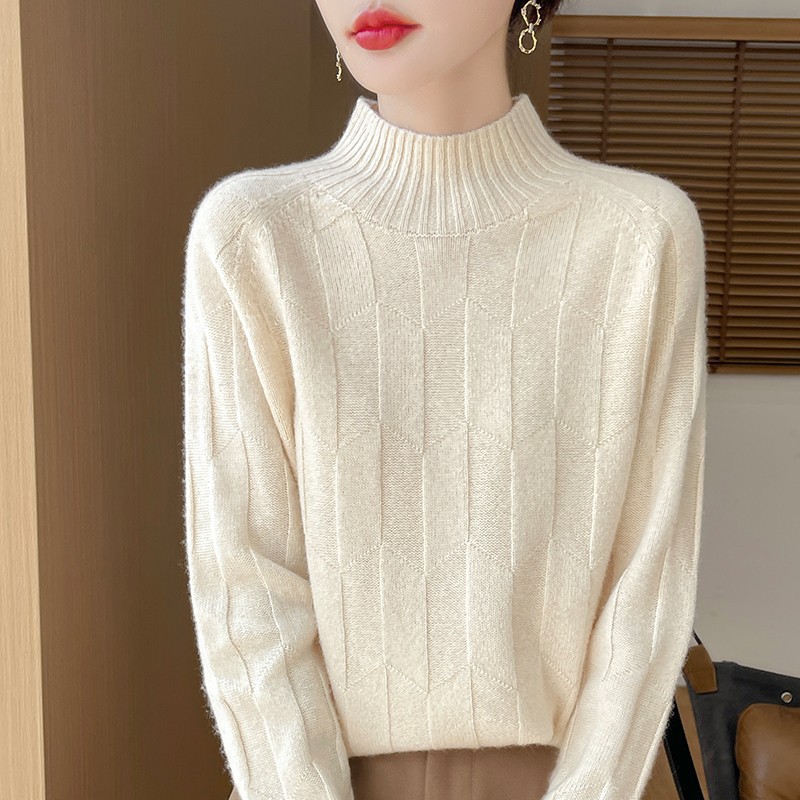 新款一线7针加厚平行正反针半高领羊毛衫宽松套头针织打底衫上衣
