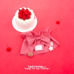 Ladorota宠物圣诞新年红色可爱蝴蝶结格子星星围脖可调节口水巾