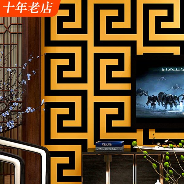 中式复古风格壁纸饭店茶室仿古典非自粘刷胶无胶加厚禅意背景墙纸