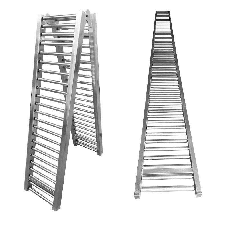 新款货柜车桶装水装卸货无动力滚筒滑梯不锈钢镀锌输送带输送梯