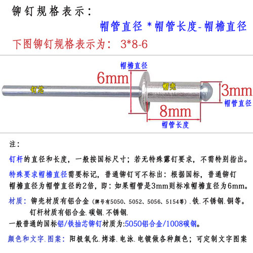 304不锈钢抽芯铆钉大帽头卯钉国标GB/T12618扁圆头M3456拉柳丁
