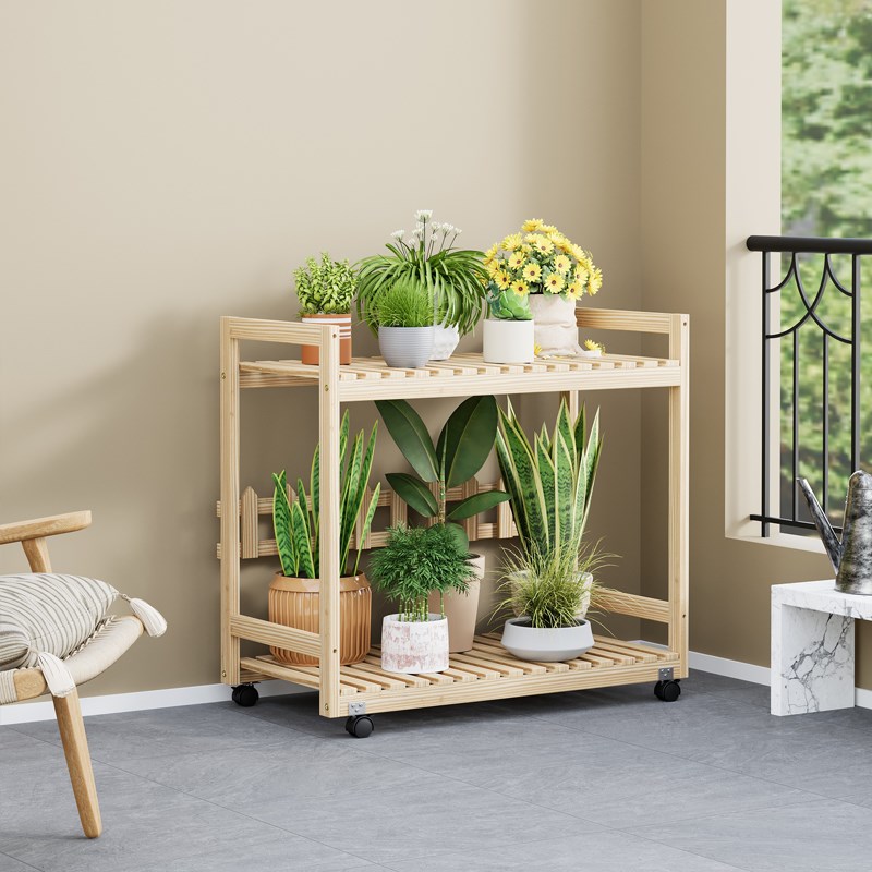 花架阳台置物架带轮移动实木多层架花架子落地式室内花盆木架2025