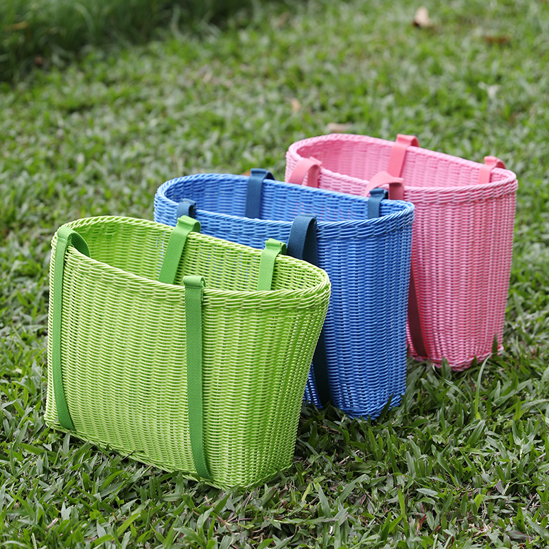 家好点塑料仿藤编购物篮手提菜篮子宠物框洗澡篮户外收纳野餐篮大