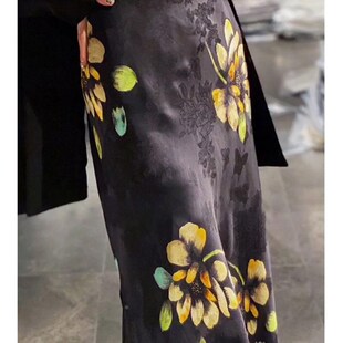 新中式黑色碎花半身裙国风女装今年流行夏季新款高腰显瘦鱼尾裙子