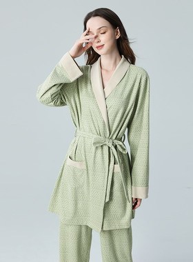 IIZZINI 秋冬新品睡衣女长袖珊瑚绒薄款法兰绒系带家居服套装