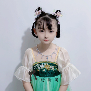 儿童发夹古风配饰琉璃对夹步摇流苏夏季汉服花头饰朵发饰边夹古装