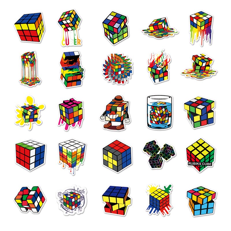 50张魔方潮玩行李箱贴纸滑板车创意防水旅行箱电脑装饰贴纸笔记本