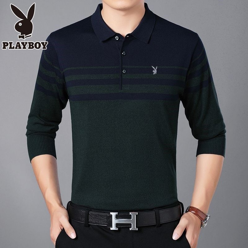 中年长袖t恤男纯棉针织衫带领春秋款宽松爸爸装薄款秋衣外穿丅恤