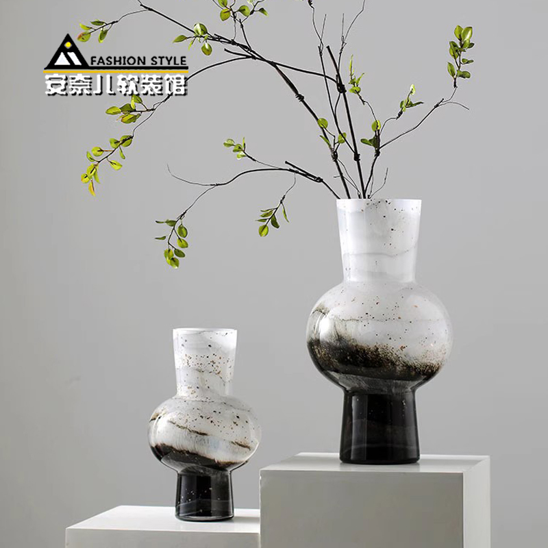 水墨晕染洒金玻璃花瓶新中式家居客厅酒店样板间水培花器桌面摆件