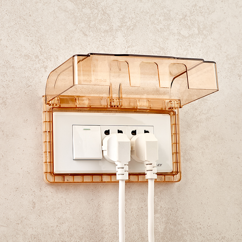 新款118型三位插座防水盒茶色粘贴式十五孔电源防溅盒开关防水罩