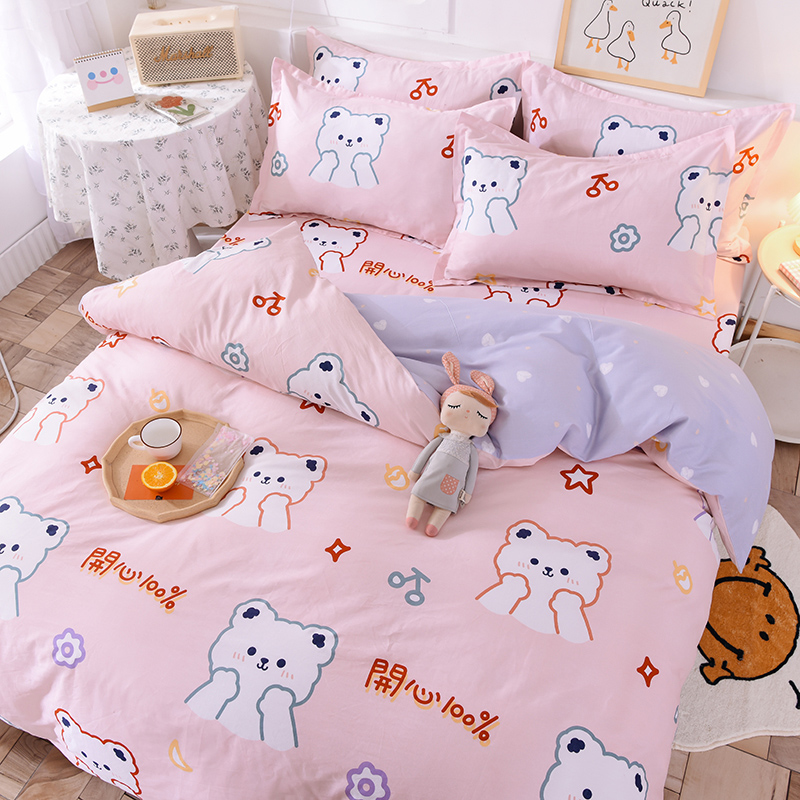 儿童全棉卡通被套三件套学生宿舍床单公主床裙四件套纯棉床上用品