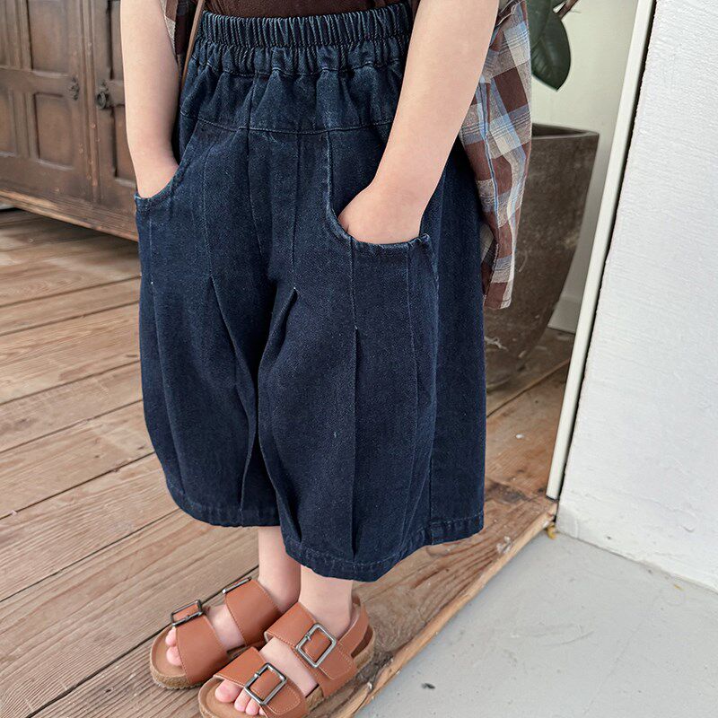 暮晨家新款夏装2024男童棉质牛仔裤中裤宝宝宽松短裤直筒七分裤薄