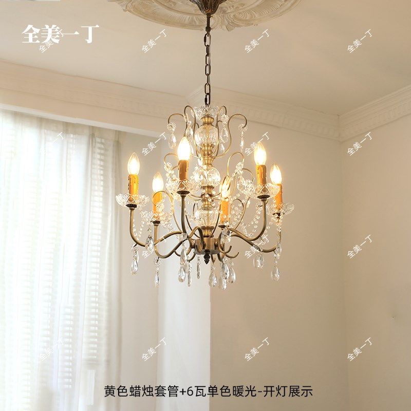 全美一丁美式乡村复古水晶吊灯客厅餐厅卧室古典黄铜水晶蜡烛吊灯