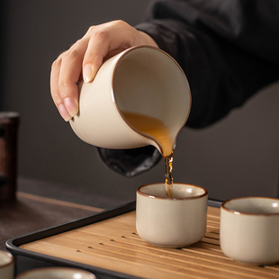 家用陶瓷茶壶盖碗茶杯茶盘轻奢档喝茶中式 米黄汝窑功夫茶具套装