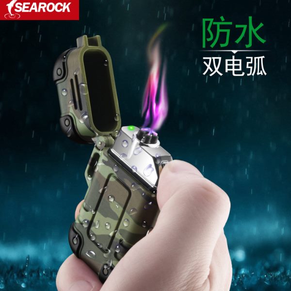 防水电弧打火机 带口哨功能户外防风交叉双弧防摔个性创意USB充电