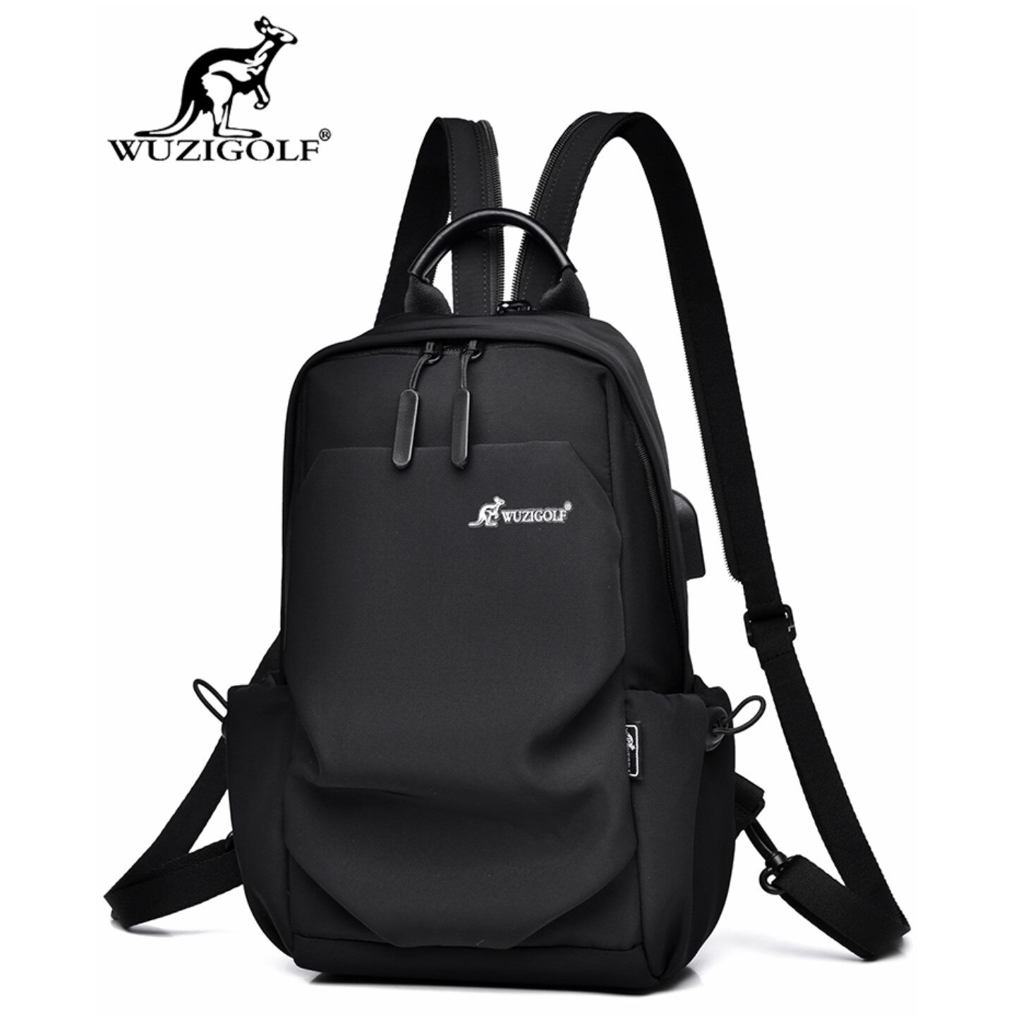 彬澳袋鼠男士斜挎包新款双肩包休闲通勤胸包轻便两用多功能小背包