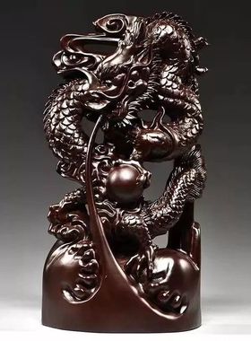 梨木雕龙实木动物生肖龙家居客厅办公室装饰摆设业送礼