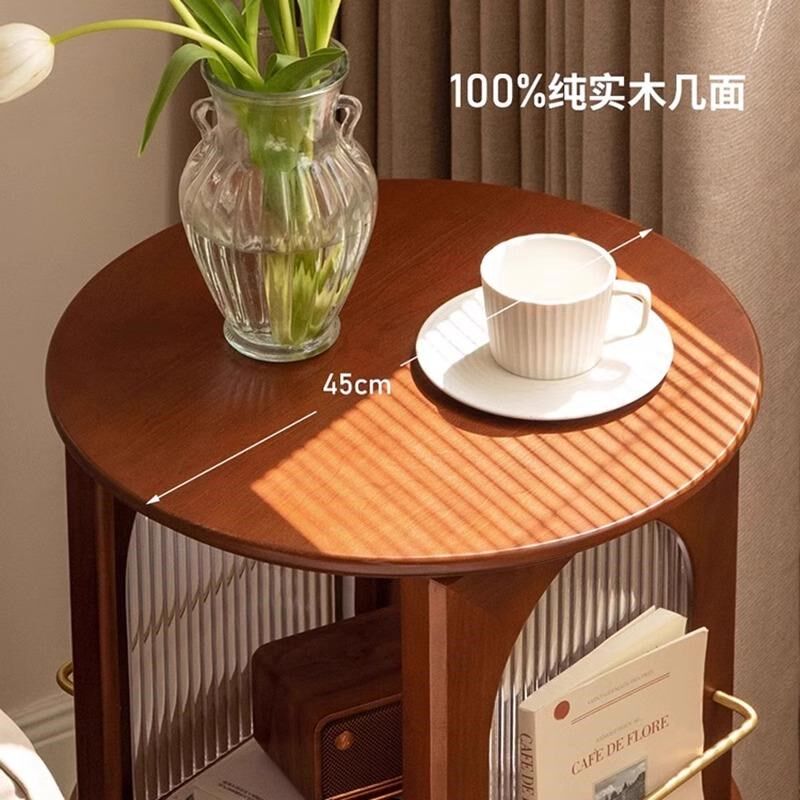 中古风实木边几客厅新款小户型沙发侧边柜创意书架