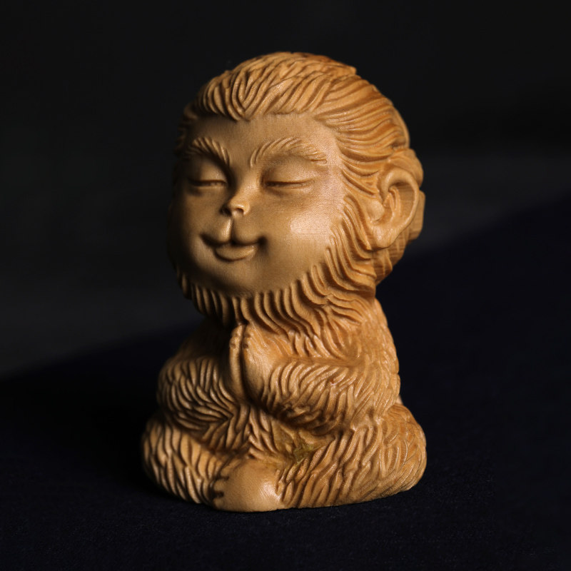 天然黄杨实木雕刻手工雕刻孙悟空萌猴子