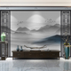 新水墨山水墙布大气电视背景墙壁纸客厅壁布仿边框书房墙纸