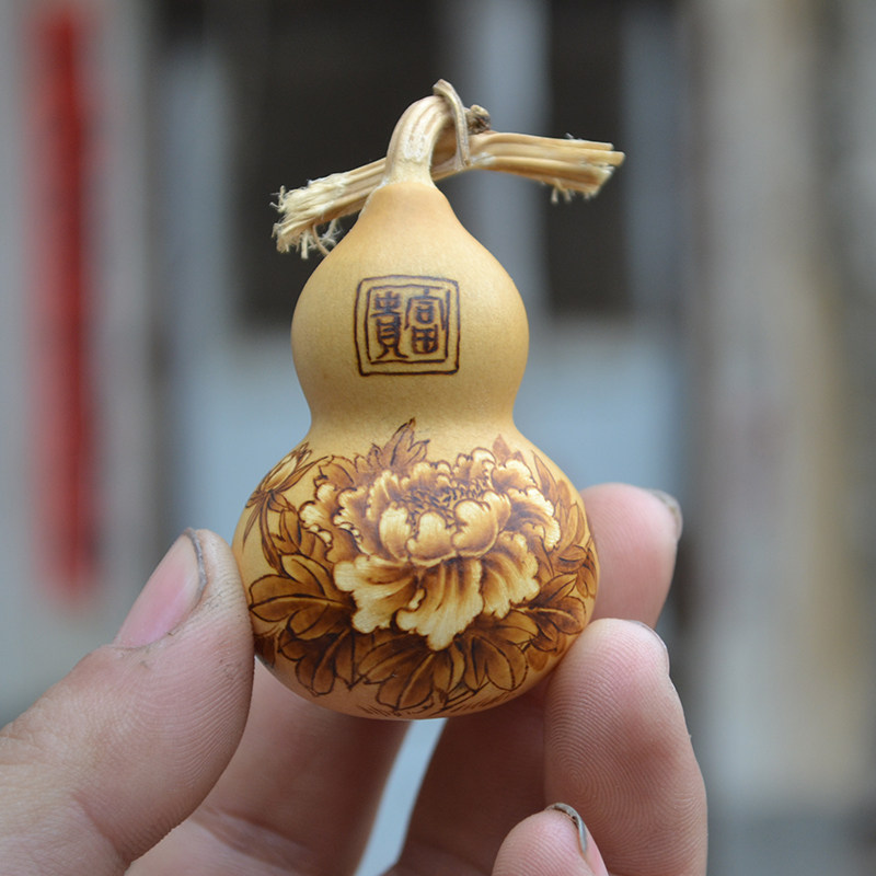 天然小葫芦手捻精品手工烙画铁包金文把玩富贵
