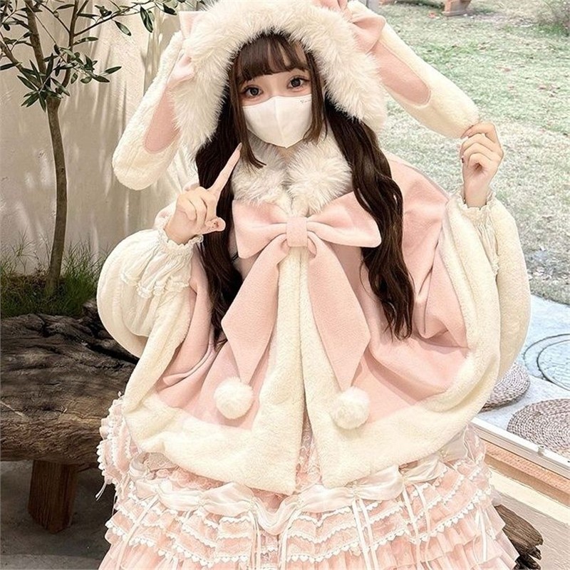 蝴蝶结绒绒兔洛丽塔斗篷可爱甜美