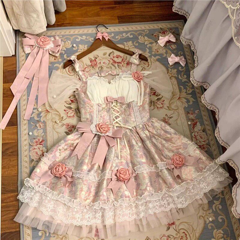 甜美可爱萝莉风冬日新款韩系减龄收腰显瘦吊带蓬蓬连衣裙短裙女仙