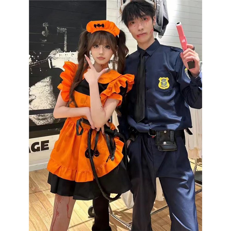 万圣节cos女仆制服蝙蝠南瓜酱洋气小飞袖背带裙娃娃领Lolita套装