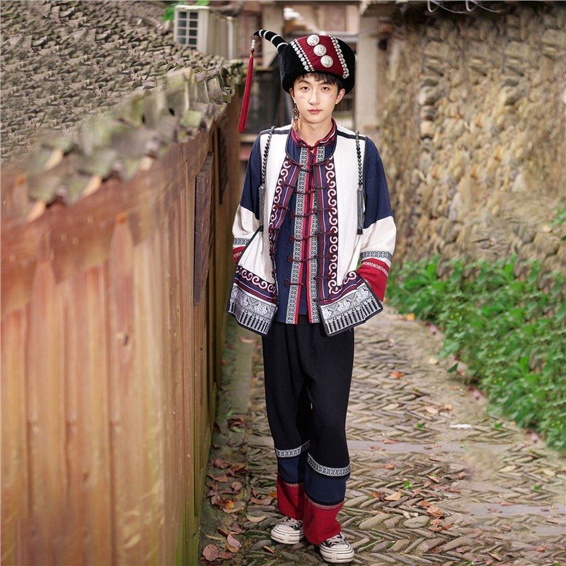 彝族男装传统少数民族成人服饰大凉山旅拍写真火把节舞台演出套装