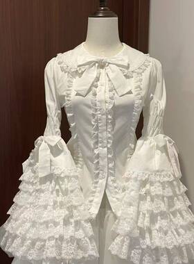 现货原创设计可露丽蕾丝doll感lolita花边大摆姬袖衬衫外穿内搭AA